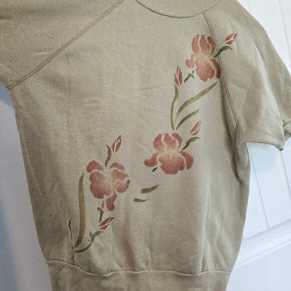 Vintage Boho Sweater Womens Large Tan 80s Glam Rock Retro Floral Cottage Casual - Picture 3 of 9